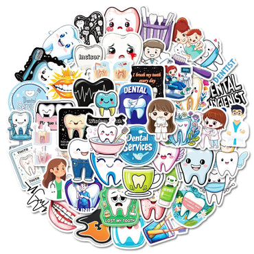 10/50pcs Cute Funny Dental Tooth Shaped Stickers Cartoon Teeth Sticker Dentist Store Toothbrush Label Decoration Dentistry Gifts (ONLINE ORDER ONLY)