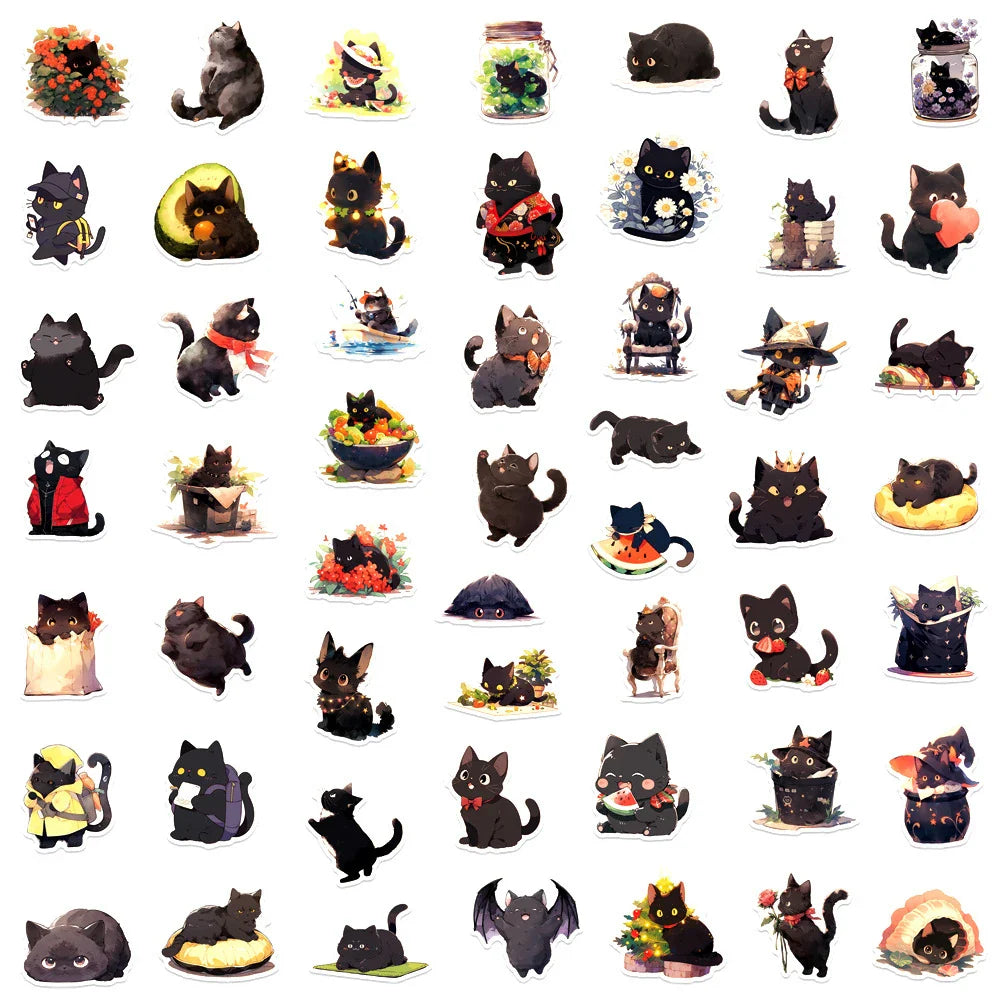 10/30/50pcs Cute Cartoon Black Cat Stickers Decals Laptop Motorcycle Phone Car Diary Luggage Decoration Sticker for Kids Toys (ONLINE ORDER ONLY)