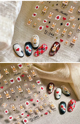 Poker Cards Mr Rabbit Tilted Teacup Bunny Cup Heart Star Block Bow Tie Hot Stamping Adhesive Nail Art Stickers Manicure Decals (ONLINE ORDER ONLY)