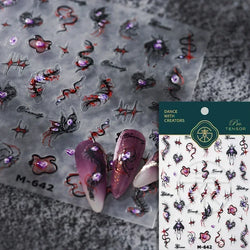 Dark Sword Coiled Snake Cross Butterfly Wing Starburst Starlight Gothic Reptile Animals Nail Art Sticker Festival Manicure Decal (ONLINE ORDER ONLY)