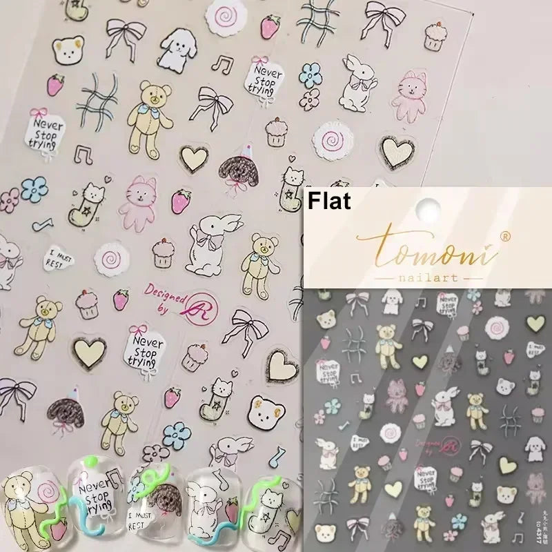 Cute Mango Dog Puppy Bear Bichon Blueberries Strawberry Cake Fruit Juice Desserts Corgi Adhesive Nail Art Sticker Manicure Decal (Online Order Only)