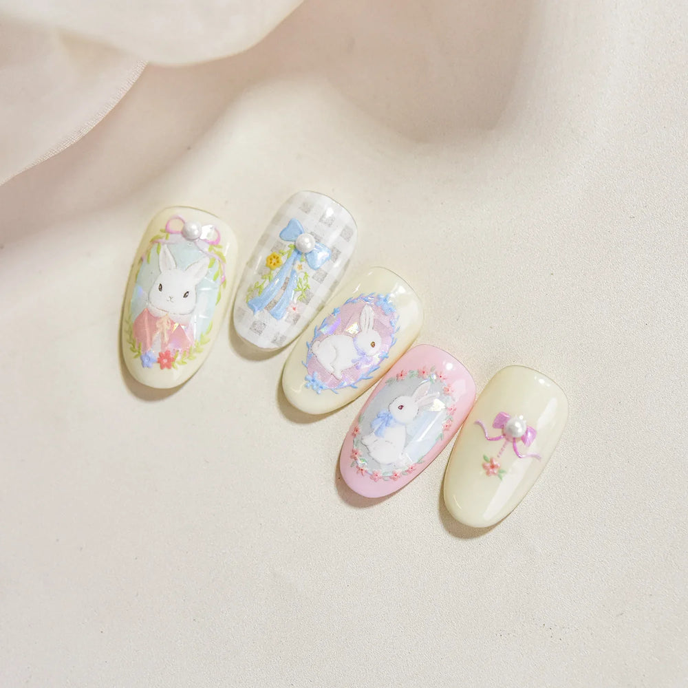 Flower Garland Lovely Bunny Rabbit Floral Wreath Bowknot Frame Spring Charm Heart 5D Adhesive Nail Art Stickers Manicure Decals (ONLINE ORDER ONLY)
