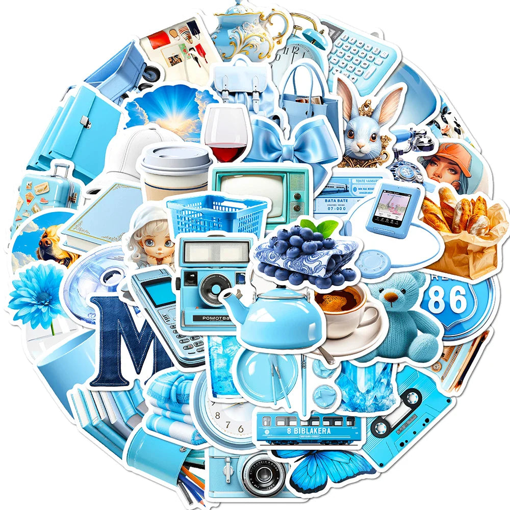 10/30/50PCS Cartoon Ins Style Blue Sticker Waterproof Graffiti Kids Toys DIY Skateboard Phone Suitcase Notebook Bike Wall Decals (ONLINE ORDER ONLY)