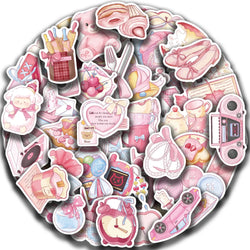 50Pcs Kawaii Cartoon Pink Stickers Cute Aesthetics DIY Toy Gift Graffiti Waterproof Decal for Phone Luggage Laptop Scrapbook (ONLINE ORDER ONLY)