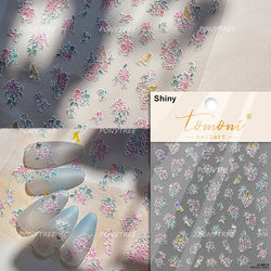 Pink Cherry Blossoms Peach Flower Petal Green Leaf Greenery 5D Embossed Relief Self Adhesive Nail Art Sticker 3D Manicure Decals (ONLINE ORDER ONLY)