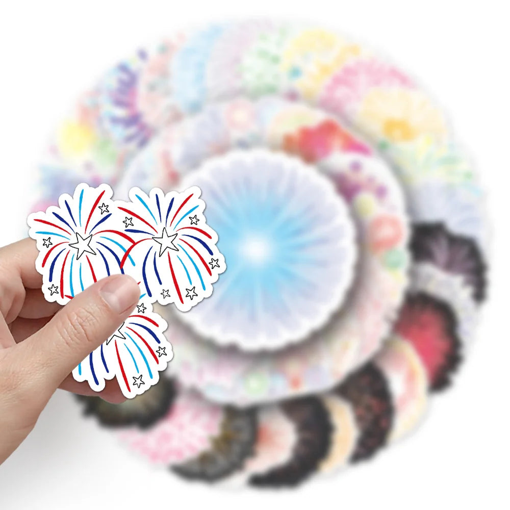 10/50Pcs Retro Fireworks Stickers Creative Aesthetic Holiday Ledger Decorative Stationery Stickers 2023 (ONLINE ORDER ONLY)