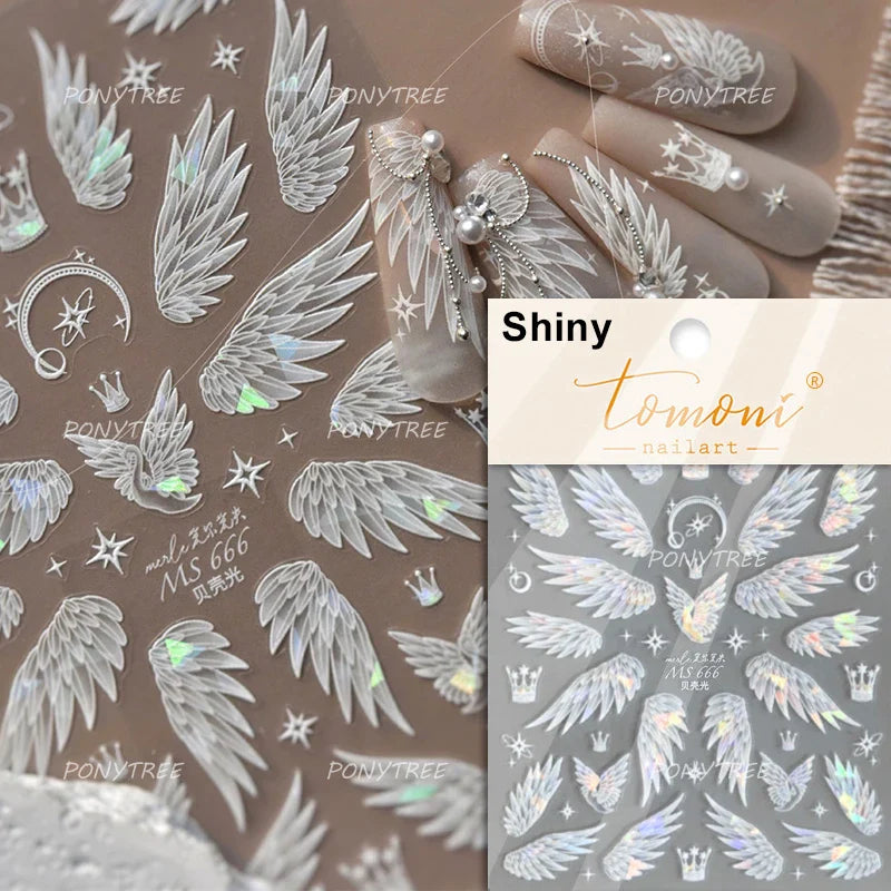 White Black Wings Feather Angel Demon Devil Dreamy Hot Stamping English Letter Adhesive Nail Art Stickers Manicure Tool Decals (Online Order Only)