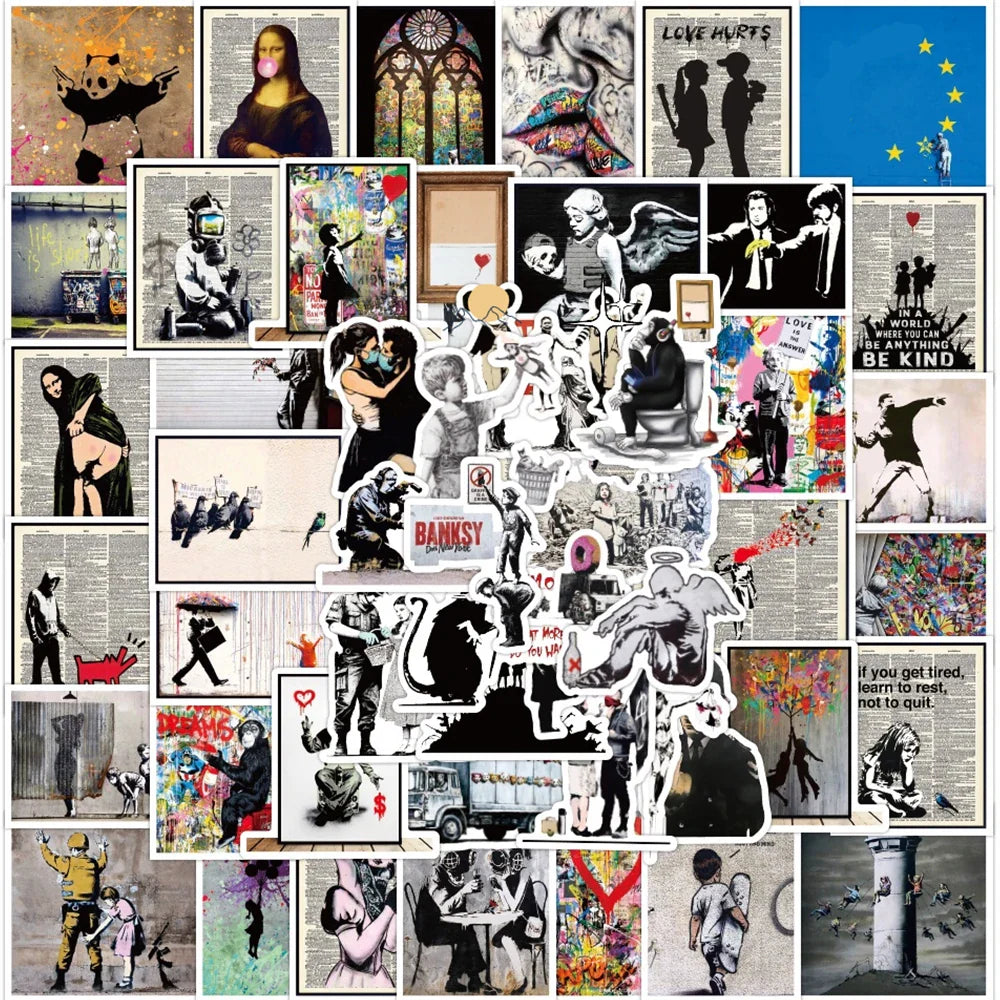 50Pcs Banksy Stickers banksy art graffiti Stickers for DIY Luggage Laptop Skateboard Motorcycle Bicycle Sticker (ONLINE ORDER ONLY)