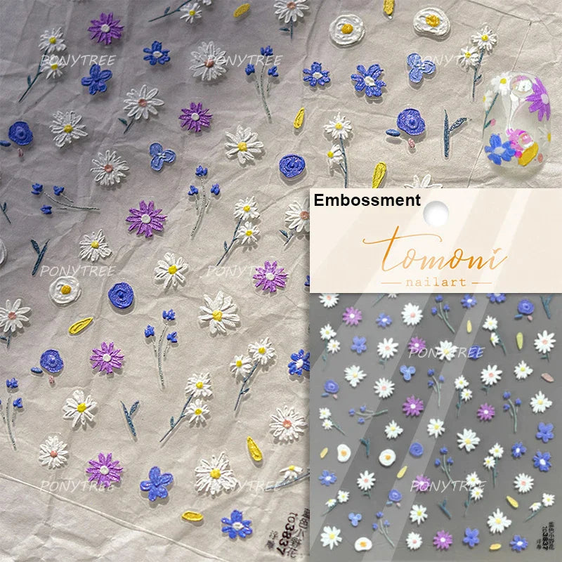 Colourful Dried Flower Petal Texture Peach Blossom Orchid Fragrant Bouquet 5D 3D Self Adhesive Nail Art Stickers Manicure Decals (ONLINE ORDER ONLY)