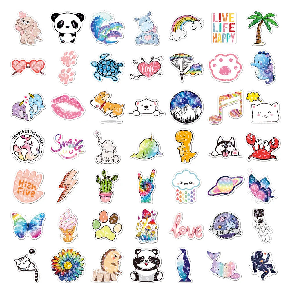 10/30/50/100PCS Mixed VSCO Holographic Laser Cartoon Stickers Aesthetic Luggage Bike Skateboard Cute Girl Gradient Sticker Decal (ONLINE ORDER ONLY)