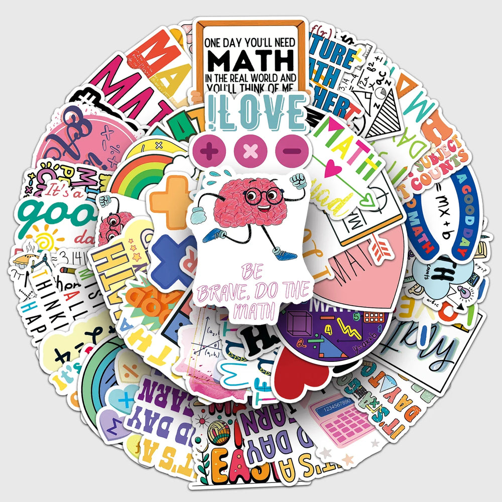 50Pcs Math Cartoon Waterproof Vinyl Stickers for Skateboard Snowboard (ONLINE ORDER ONLY)