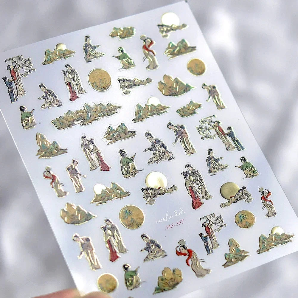 Red Plum Blossom Flower Chinese 3D Self Adhesive Nail Art Decoration Stickers Cheongsam Iris Lily Lotus Vase 5D Manicure Decals (ONLINE ORDER ONLY)