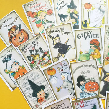 Pack of 18 Vintage Halloween Stickers Handmade Craft Witch Pumpkin Spooky Decals for Journal, Planner, Laptop, Water Bottle (Online Order Only)