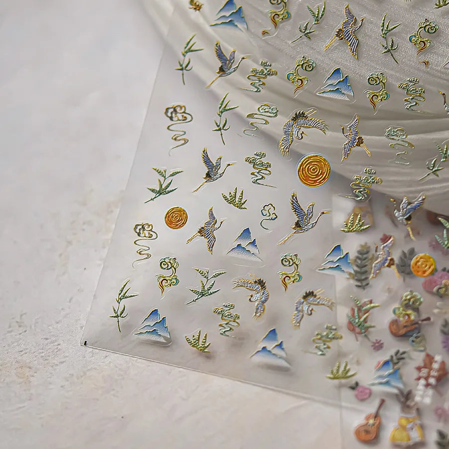 Autumn Fall Sunflower Rabbit Leaves Crane Rose Sun Mountain Hill Produce Good Harvests Cookie Nail Art Sticker Decoration Decals (ONLINE ORDER ONLY)