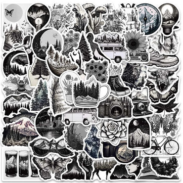 10/60PCS Black White Gothic Outdoor Landscape Stickers Aesthetic DIY Luggage Bike Skateboard Graffiti Girl Gradient Sticker Toy (Online Order Only)