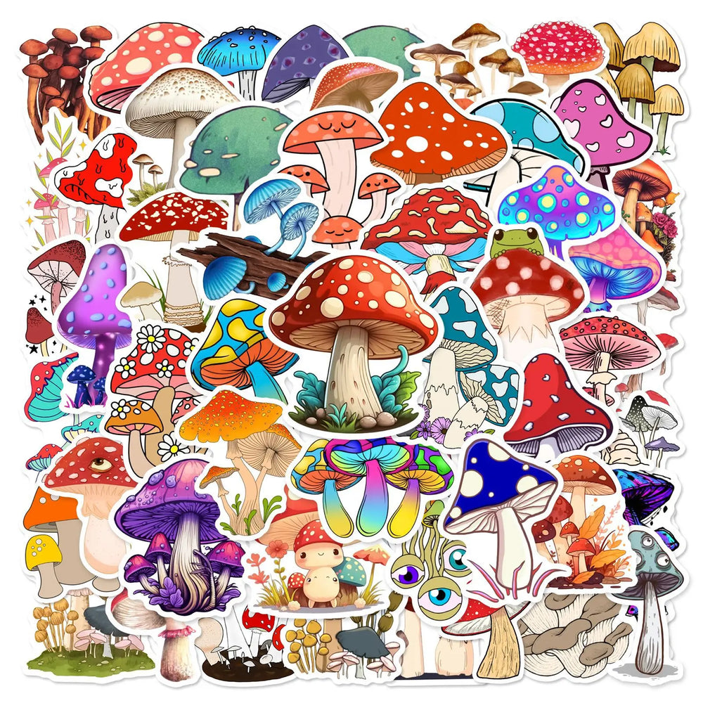 50pcs Psychedelic Mushroom Stickers for Helmets, Walls, DIY Decor (Online Order Only)