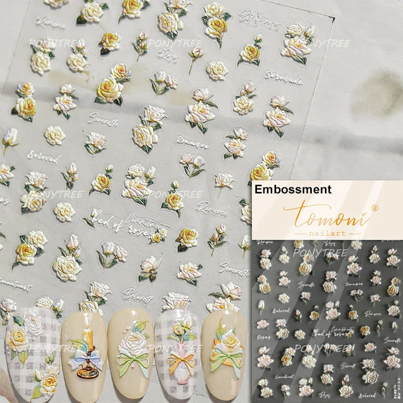 Colourful Butterfly Rose Flower Tulip Daisy Moth Orchid Narcissus 3D Self Adhesive Nail Art Decorations Stickers Manicure Decals (ONLINE ORDER ONLY)