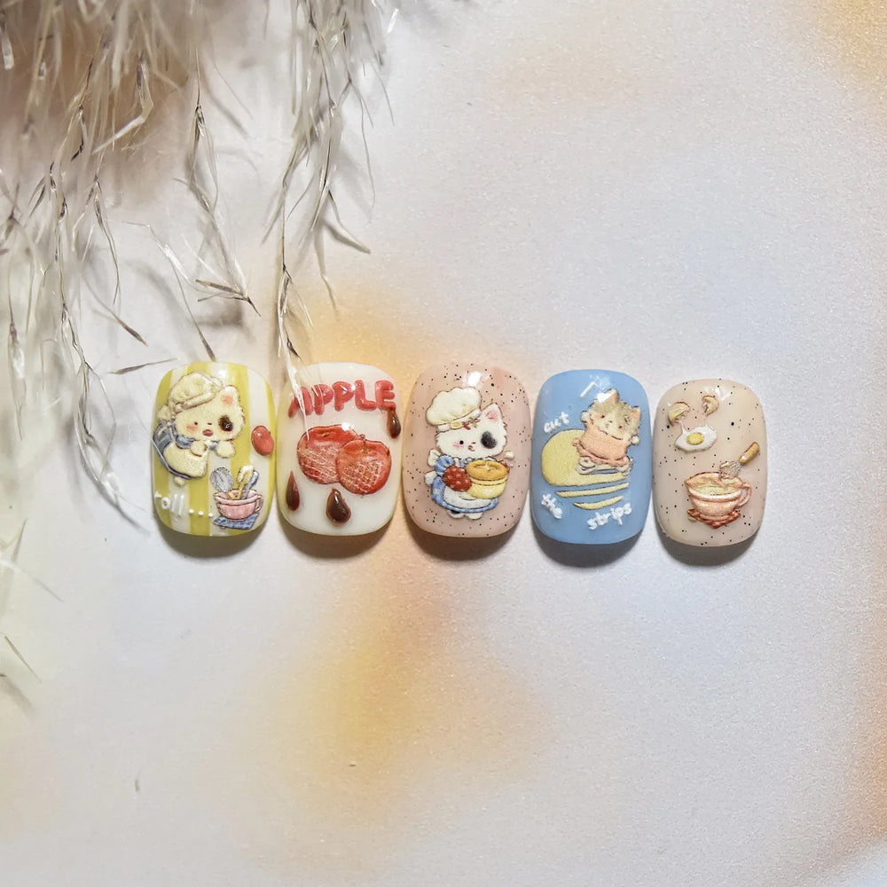 Sweater Glovesvacuum Cup Milk Fallen Leaves Kitten Adhesive Nail Art Stickers Warm Suitpinecone Kitchenware Cat Manicure Decals (ONLINE ORDER ONLY)