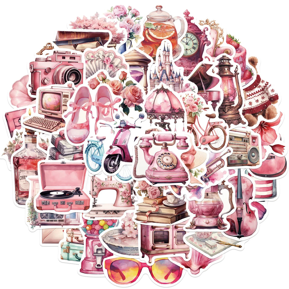 60PCS Cute Pink Girl Graffiti Stickers Aesthetic Decals for Water Bottles Laptop Scrapbook Phone Decoration Sticker Toys (ONLINE ORDER ONLY)
