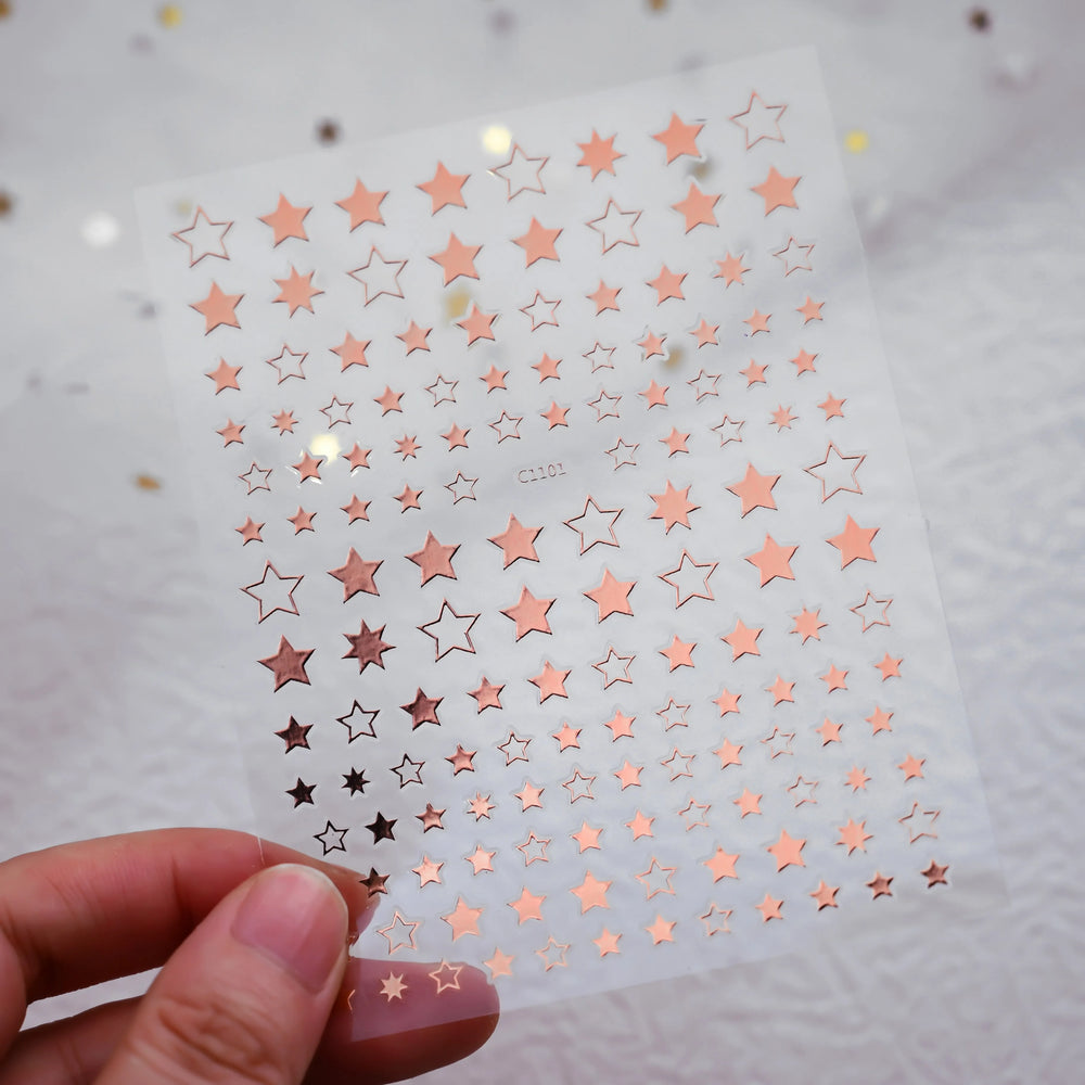 9Pcs 3D Sliver Stars Nails Stickers Bronzing Star Nail Art Decals For DIY Nail Art Decoration Self Adhesive Nail Manicure Parts* (Online Order Only)