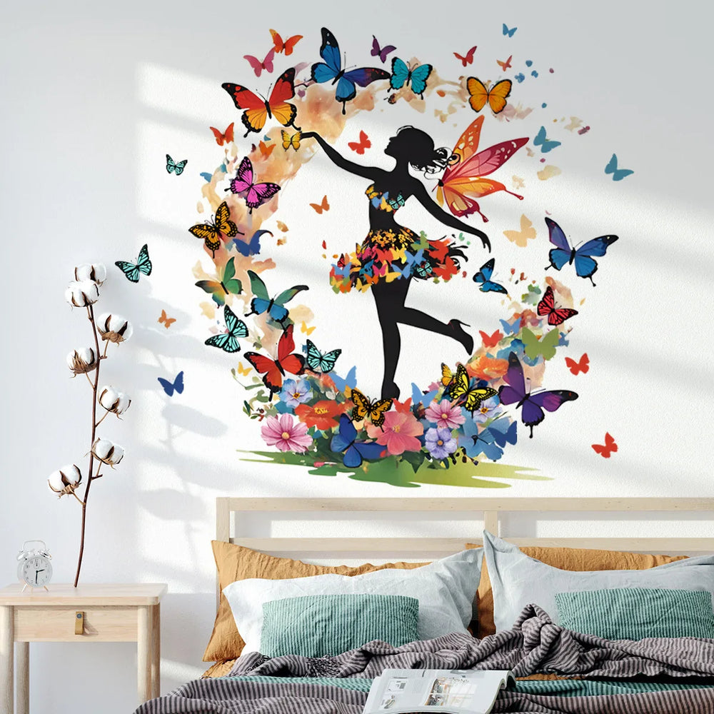 Butterfly Elf Girl Wall Stickers for Kids Room Bedroom Living Room Nursery Room Home Decor PVC Waterproof Wall Decals Posters (Online Order Only)
