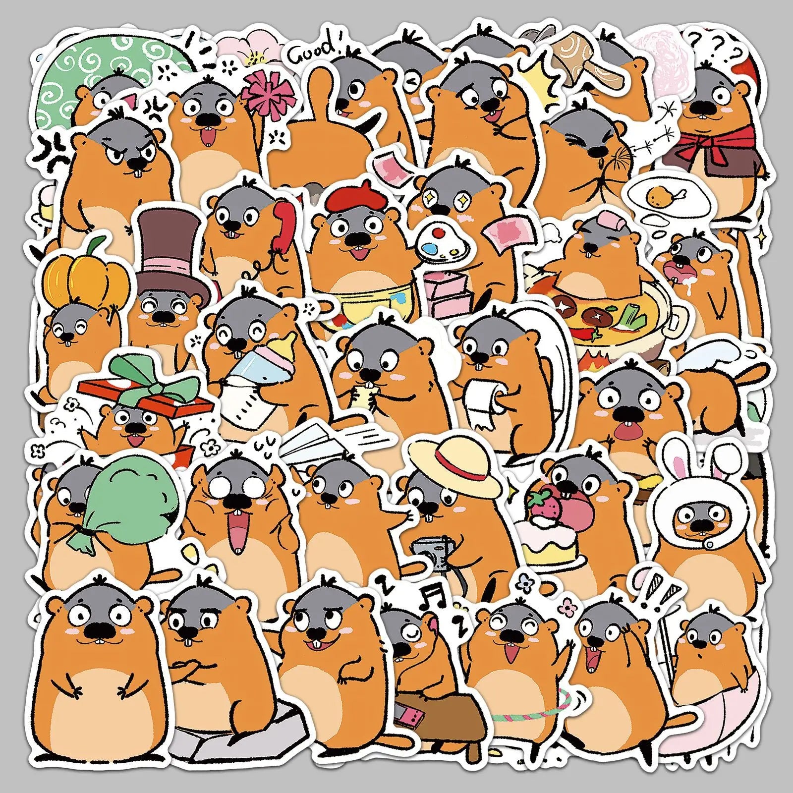 50Pcs Cute Groundhog Graffiti Stickers for Helmet, Wall, DIY Decoration (Online Order Only)