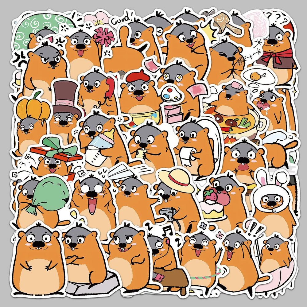 50Pcs Cute Groundhog Graffiti Stickers for Helmet, Wall, DIY Decoration (Online Order Only)