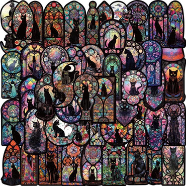 10/50PCS Gothic Dark Black Cat Moon Stickers Cool Halloween Tarot Goth Decals Toy DIY Scrapbook Bottle Phone Luggage Car Sticker (ONLINE ORDER ONLY)