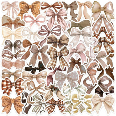10/50pcs Cute Brown Girls Bowknot Stickers Aesthetic DIY Travel Luggage Laptop Butterfiy Knot Bow Decoration Graffiti Decals Toy (ONLINE ORDER ONLY)