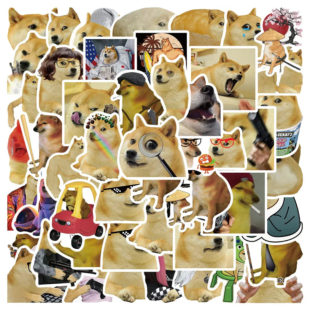 50pcs Funny Spoof Dogs Meme Sticker For Laptop Water Bottle Phone Kids Toy Waterproof Graffiti Bicycle Car Decals (ONLINE ORDER ONLY)