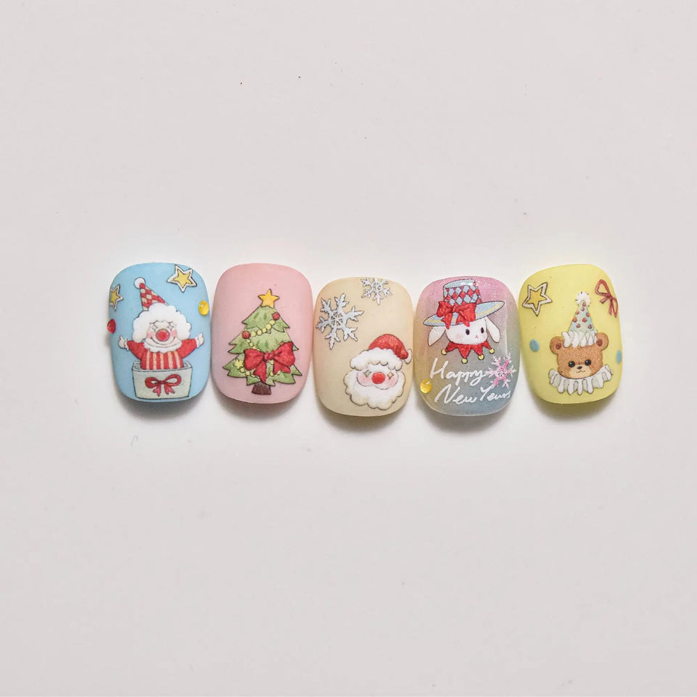 Apple Bear Bunny Snowman Winter Tree Bell Dog Self Adhesive Nail Art Stickers Snowflake Santa Claus Rhinestone Manicure Decals (ONLINE ORDER ONLY)