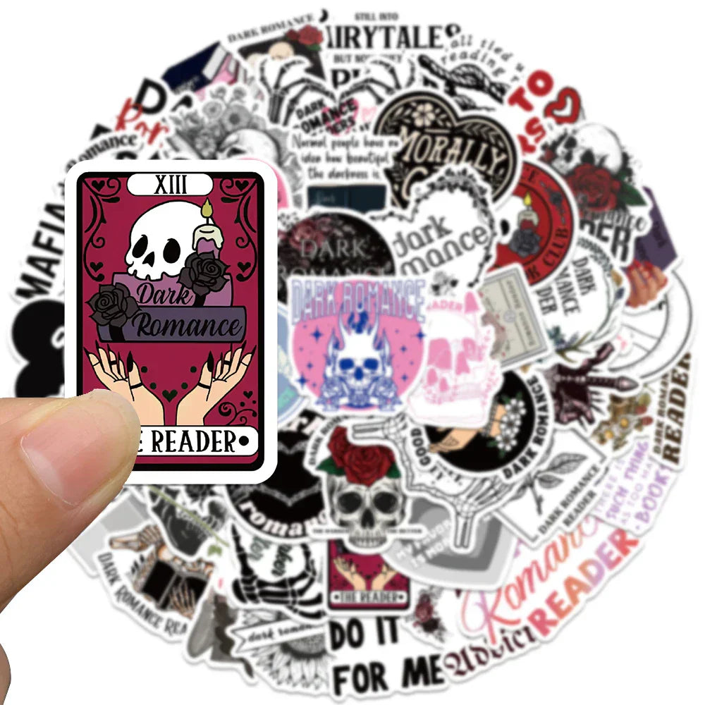 50pcs Aesthetic Dark Romance Reader Stickers Cartoon Bookish Sticker Luggage Laptop Guitar Phone Waterproof Vinyl Book Decals (ONLINE ORDER ONLY)