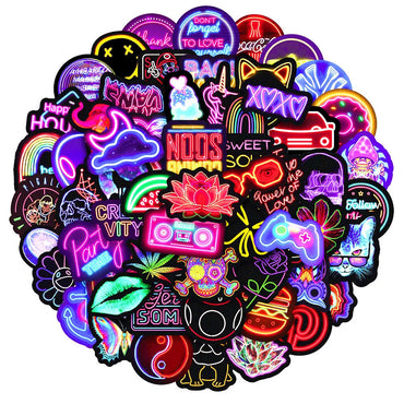 100PCS Neon Cool Cartoon Personality Graffiti Creative Stickers Refrigerator Computer Table Car Skateboard Waterproof Decoration (ONLINE ORDER ONLY)