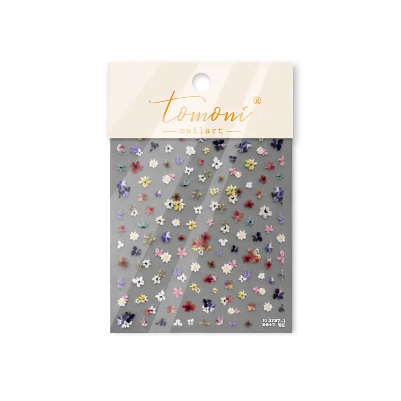 Wild Flower Oil Painting Small Variegated Daisy Peach Blossom Lavender Spring Petal Adhesive Nail Art Stickers Manicure Decals (Online Order Only)