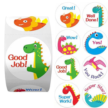 100-500pcs Cute Dinosaur Pattern Reward Encouragement Sticker Roll for Kids Motivational Stickers with Cute Animals for Students (ONLINE ORDER ONLY)
