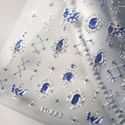 Romantic Purple Star Moon Butterfly Bowknot Retro Water Drop Gem Starburst Adhesive Nail Art Stickers Starlight Manicure Decals (ONLINE ORDER ONLY)