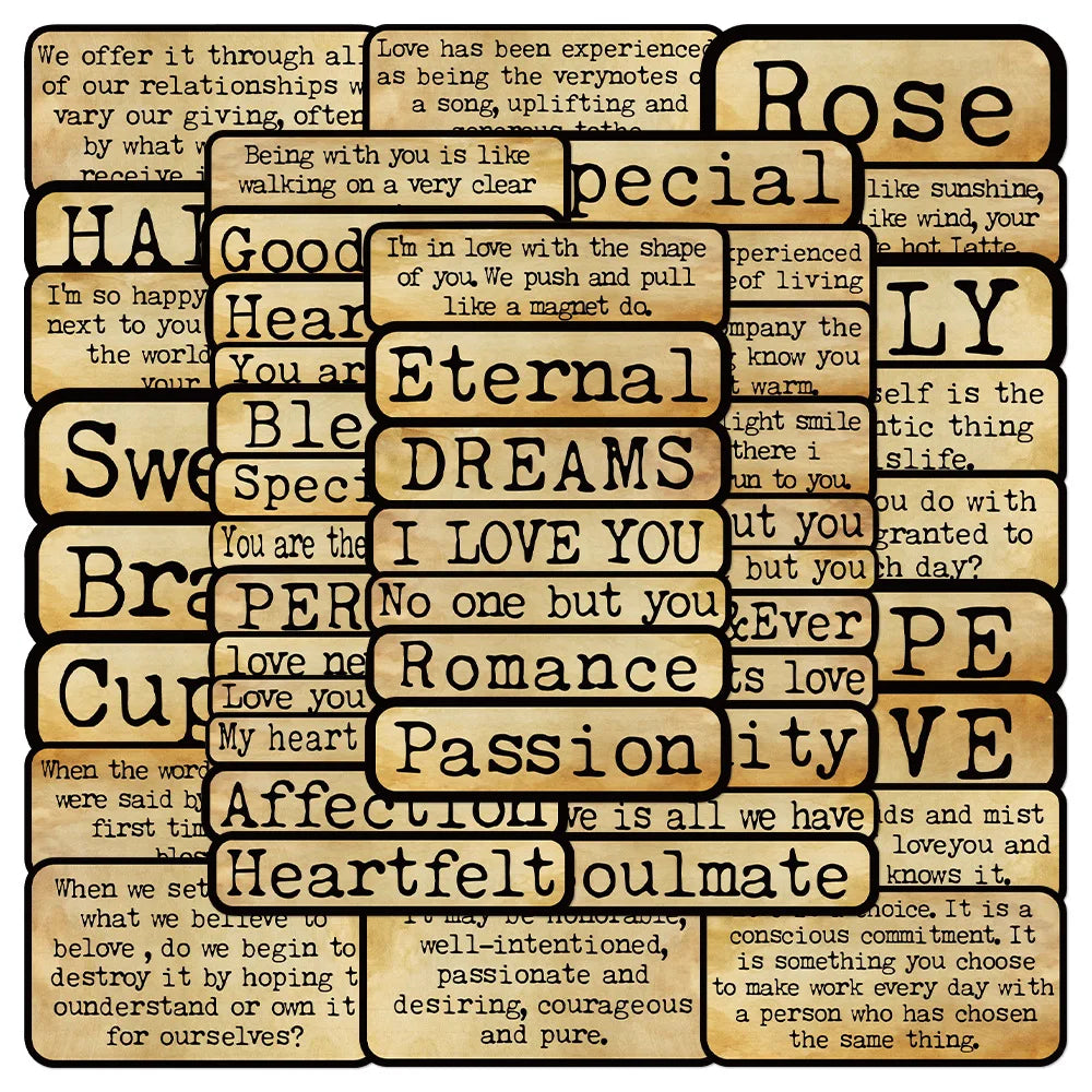 Retro Love Text Stickers for Phone, Laptop, Luggage, Skateboard - 10/30/50PCS (ONLINE ORDER ONLY)