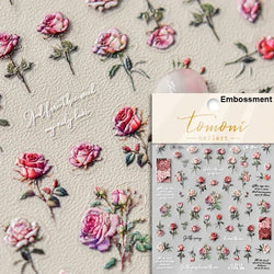 Chic Retro Rose Photo Frame Dried Flower Petal Self Adhesive Nail Art Stickers 5D Hot Stamping Relief Rhinestone Manicure Decals (Online Order Only)