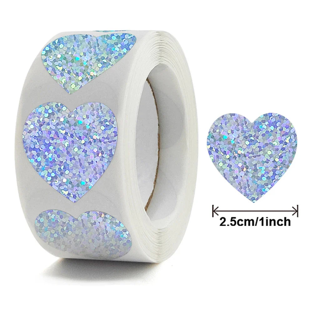 100-500Pcs Holographic Round/Heart Shape Stickers For Reward Sticker Party Gift Decoration Label Valentine's Day Sticker (Online Order Only)