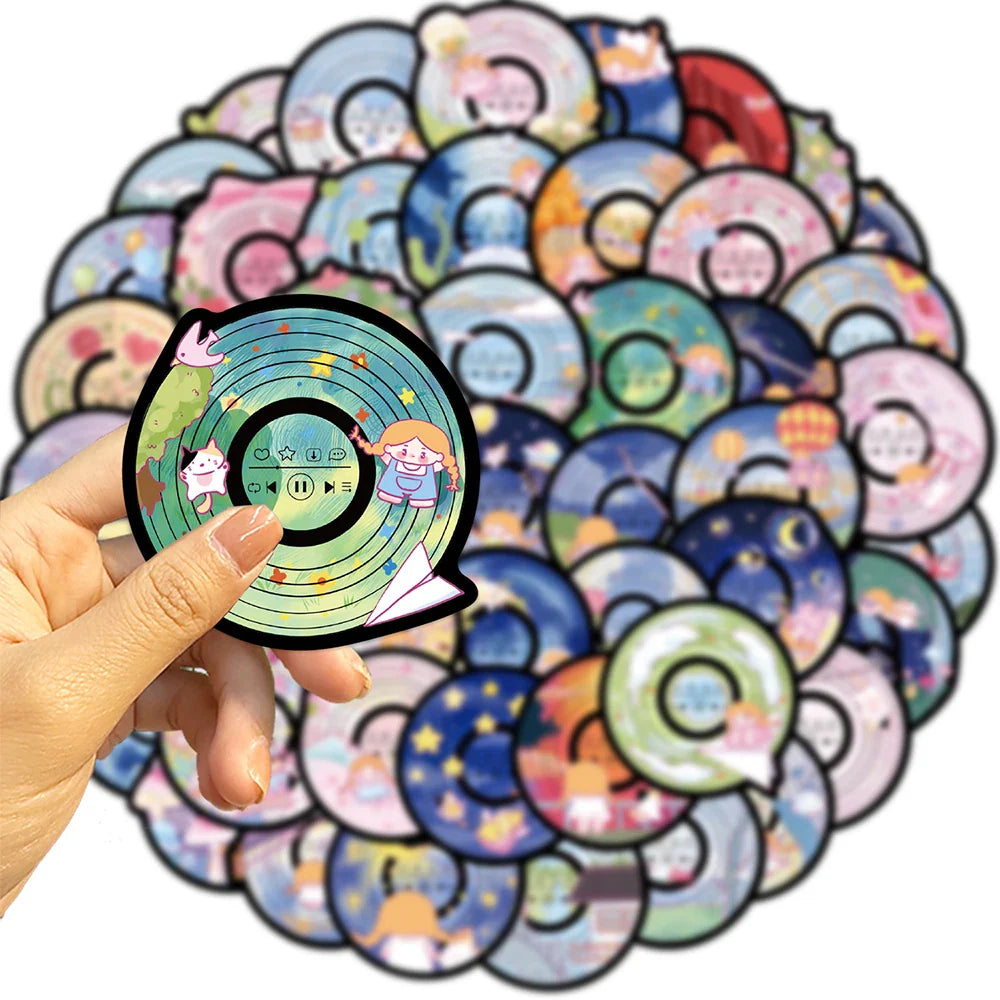 10/30/50PCS Funny Disc CD Stickers Cartoon DIY Toys Decals For Skateboard Guitar Fridge Notebook Car Phone Graffiti Kids Sticker (ONLINE ORDER ONLY)