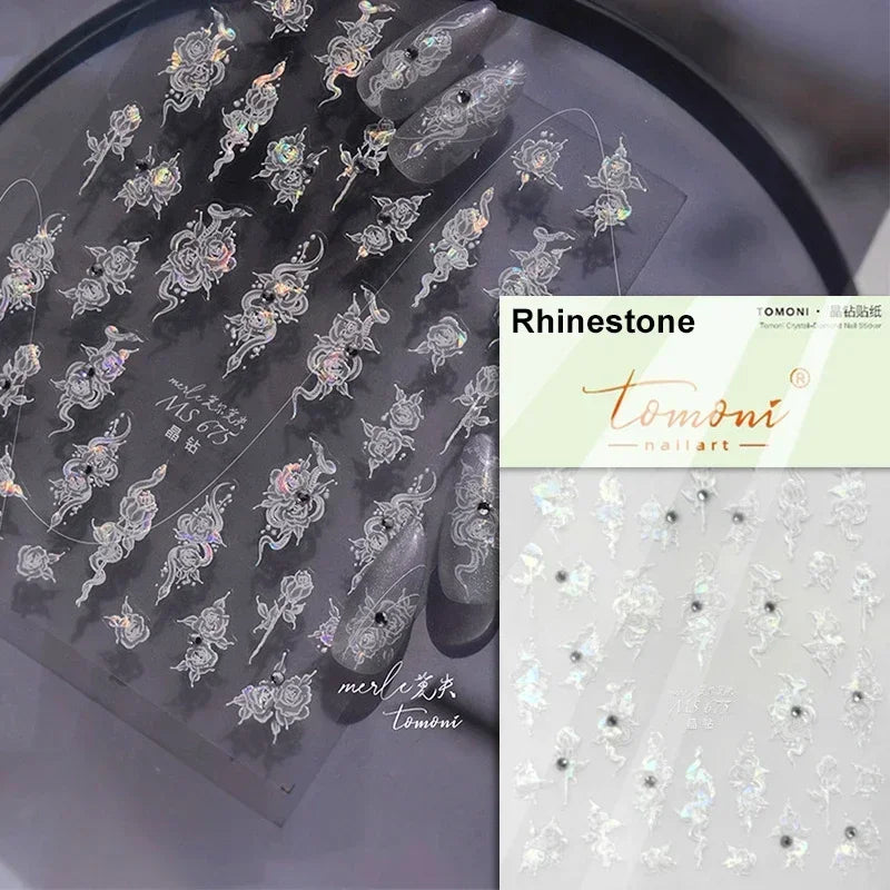 Charming Golden Gradient Shiny Rhinestone Jelly Butterfly Flower Petal Bowknot 3D Self Adhesive Nail Art Sticker Manicure Decals (ONLINE ORDER ONLY)