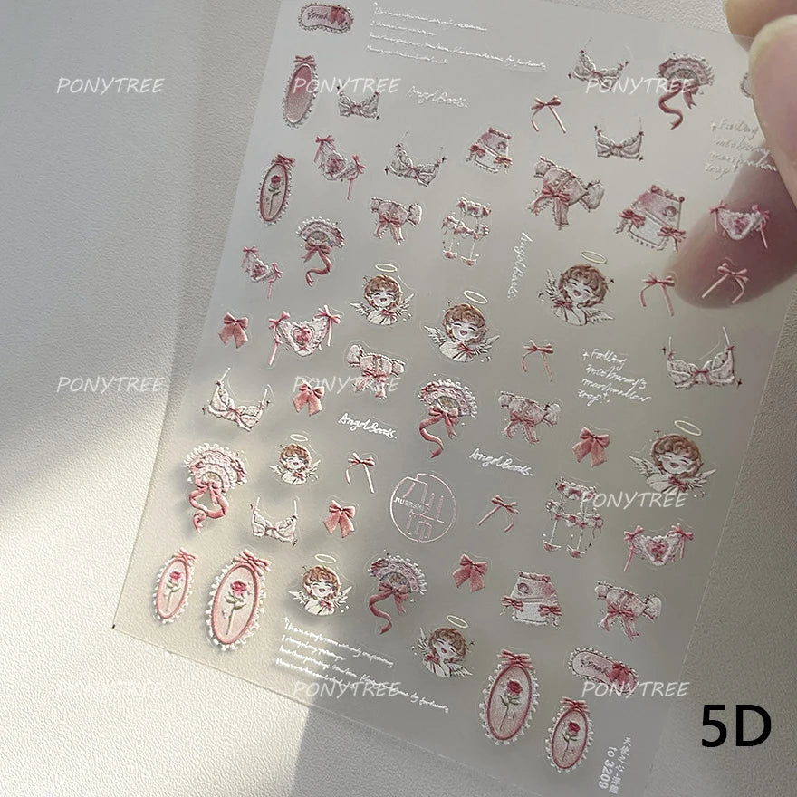 Baroque Angel Archery Wing Butterfly Retro Totem European Border Rose Flower Lace Chic Adhesive Nail Art Sticker Manicure Decals (ONLINE ORDER ONLY)