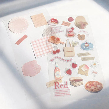 2pcs Japanese Cute Bear Strawberry Flower Landscaping Stickers Scrapbooking Junk Journal Planner Collage Material Stationery (ONLINE ORDER ONLY)