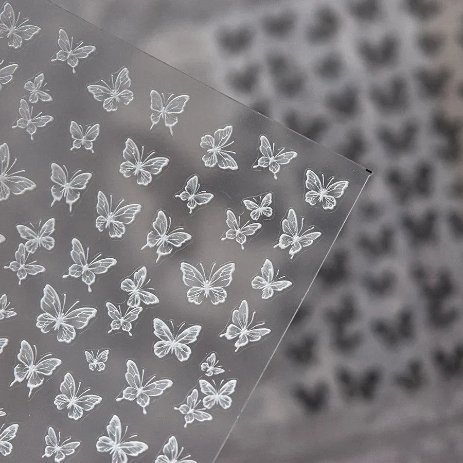 Charming Beautiful Black White Small Butterfly Flower Petal Love Heart Bowknot 5D Self Adhesive Nail Art Sticker Manicure Decals (Online Order Only)