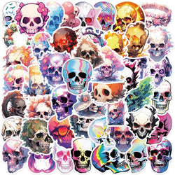 Holographic Skull Stickers: 10/30/50pcs Waterproof Decals for Skateboard, Laptop, Motorcycle, Car (Online Order Only)