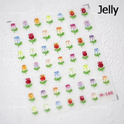 Dreamy White Lace Bowknot Purple Pink Gradual Tulip Flower Butterfly Garden Relief Adhesive Nail Art Stickers Manicure Decals (Online Order Only)