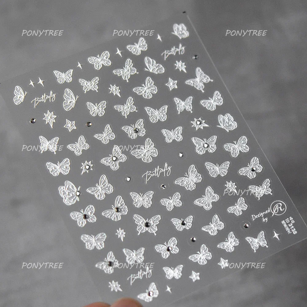 Dreamy Moon Stars Love Heart Butterfly Bowknot Lace Shiny Starburst Ribbon Delicate Adhesive Nail Art Stickers Manicure Decals (Online Order Only)