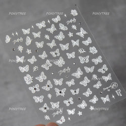 Chic Butterfly Flower Lily Lilium Narcissus Line Beautiful Blue Pearl Self Adhesive Nail Art Stickers Decorations Manicure Decal (Online Order Only)
