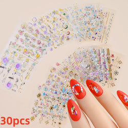 30pcs Black Flowers Nail Art Stickers 3D Self Adhesive Daisy Floral Nail Tips Design Decals Manicure Supplies For Women & Girls* (ONLINE ORDER ONLY)