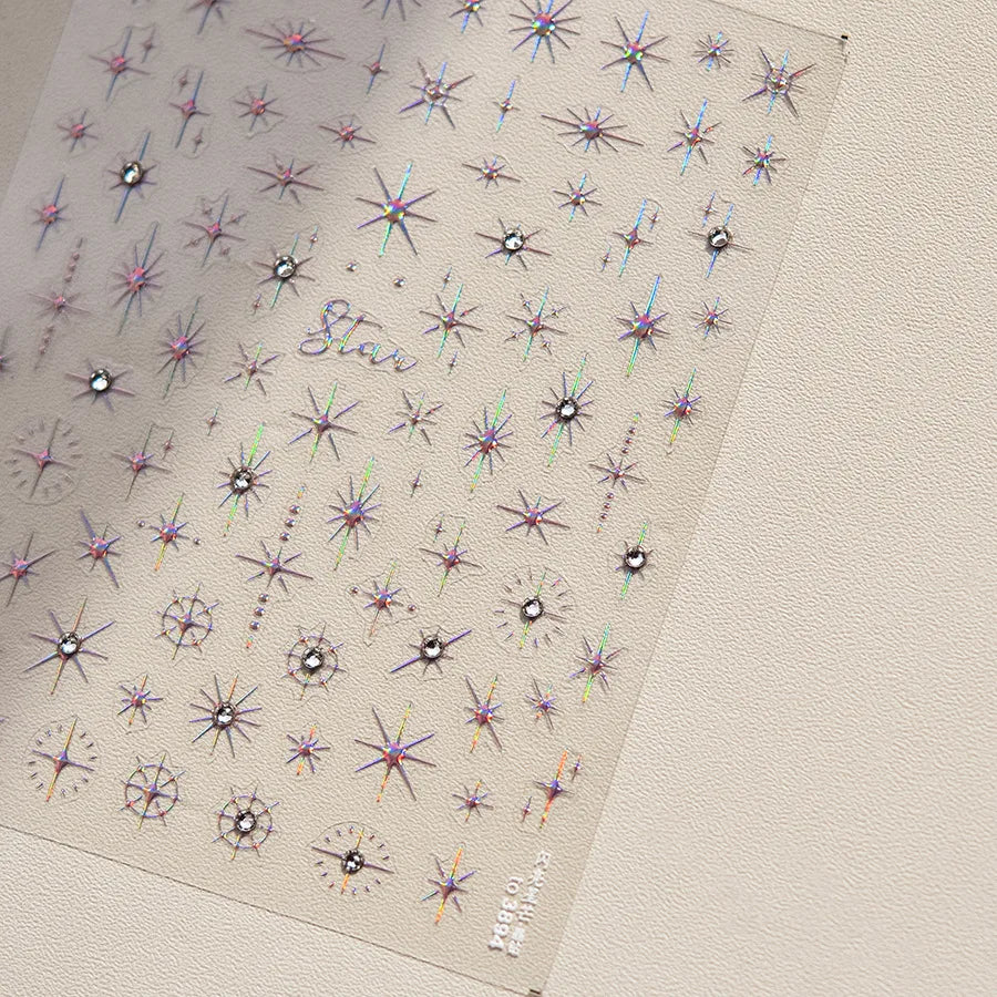 Gold Silver Star Laser Pink Colorful Glitter Starlight Sparkle Rhinestones Relief Nail Art Decorations Stickers Manicure Decals (ONLINE ORDER ONLY)